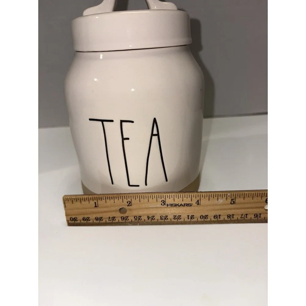 Rae Dunn 2021 Small Canister Tea Large Letters Sand Colored Bottom